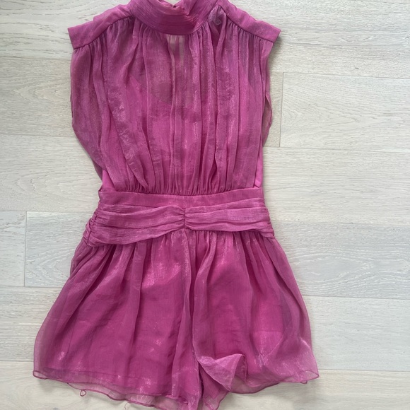 Adelyn Rae Fuchsia Sheer Romper - Picture 1 of 5